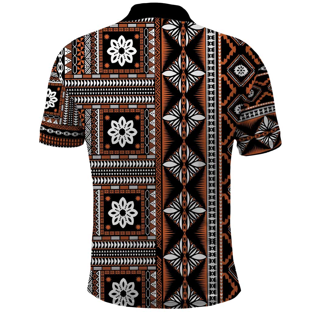 Fiji Masi Tapa Pattern Orange Polo Shirt - Polynesian Pride
