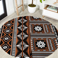 Fiji Masi Tapa Pattern Orange Round Carpet - Polynesian Pride
