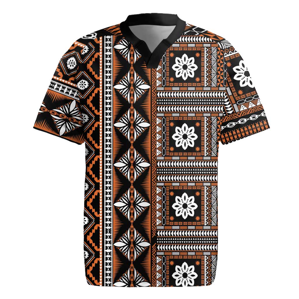 Fiji Masi Tapa Pattern Orange Rugby Jersey - Polynesian Pride