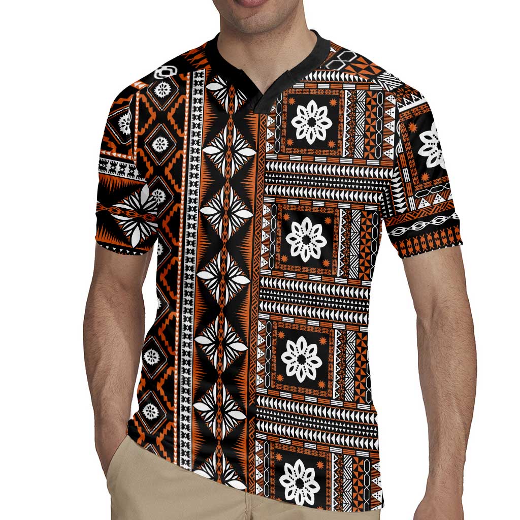 Fiji Masi Tapa Pattern Orange Rugby Jersey - Polynesian Pride
