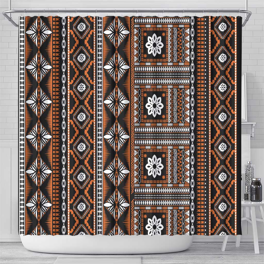 Fiji Masi Tapa Pattern Orange Shower Curtain - Polynesian Pride