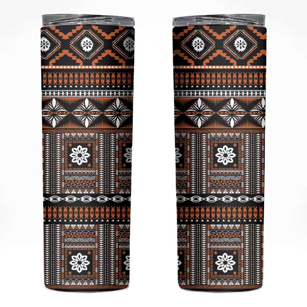 Fiji Masi Tapa Pattern Orange Skinny Tumbler - Polynesian Pride