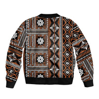 Fiji Masi Tapa Pattern Orange Sleeve Zip Bomber Jacket - Polynesian Pride
