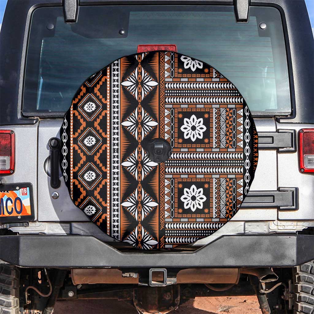 Fiji Masi Tapa Pattern Orange Spare Tire Cover - Polynesian Pride