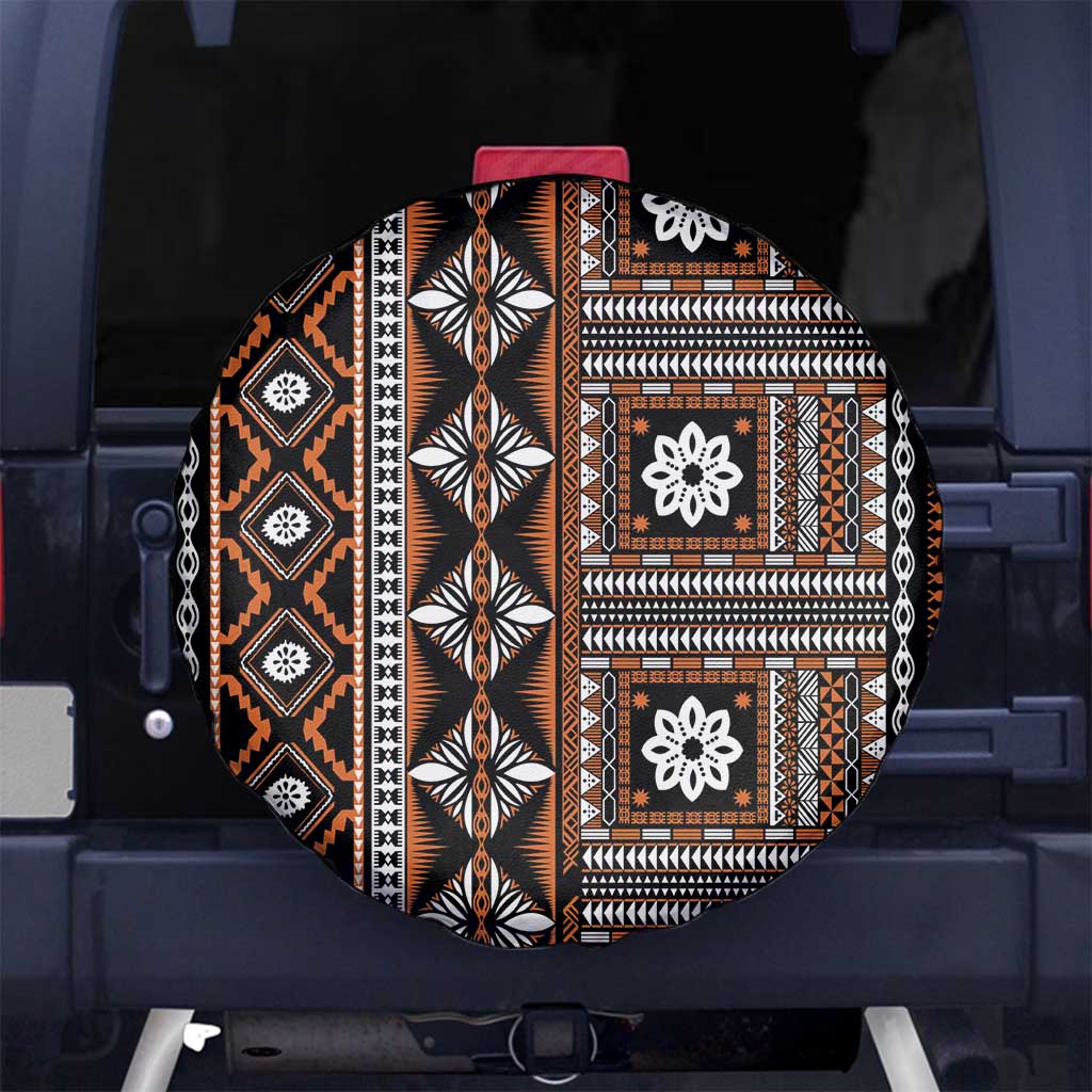 Fiji Masi Tapa Pattern Orange Spare Tire Cover - Polynesian Pride