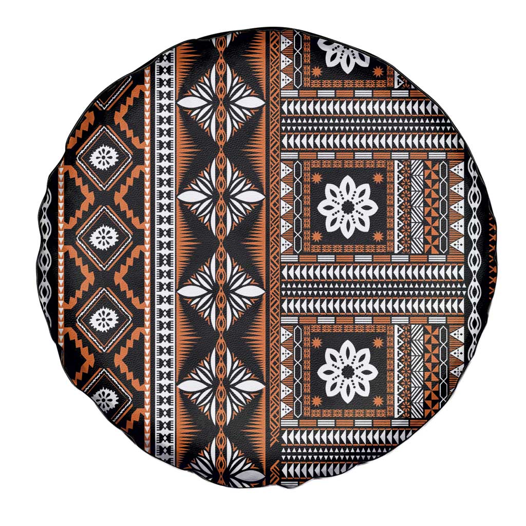 Fiji Masi Tapa Pattern Orange Spare Tire Cover - Polynesian Pride