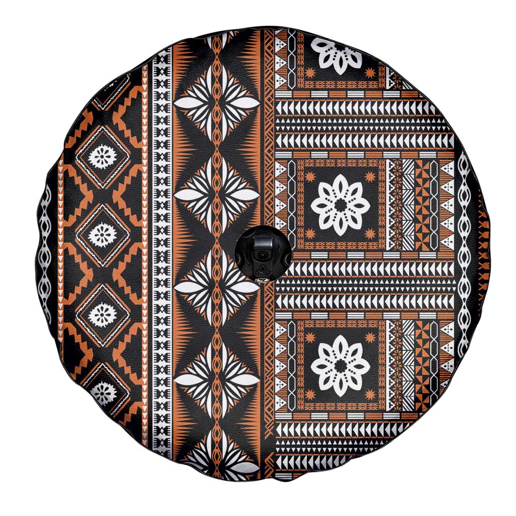 Fiji Masi Tapa Pattern Orange Spare Tire Cover - Polynesian Pride