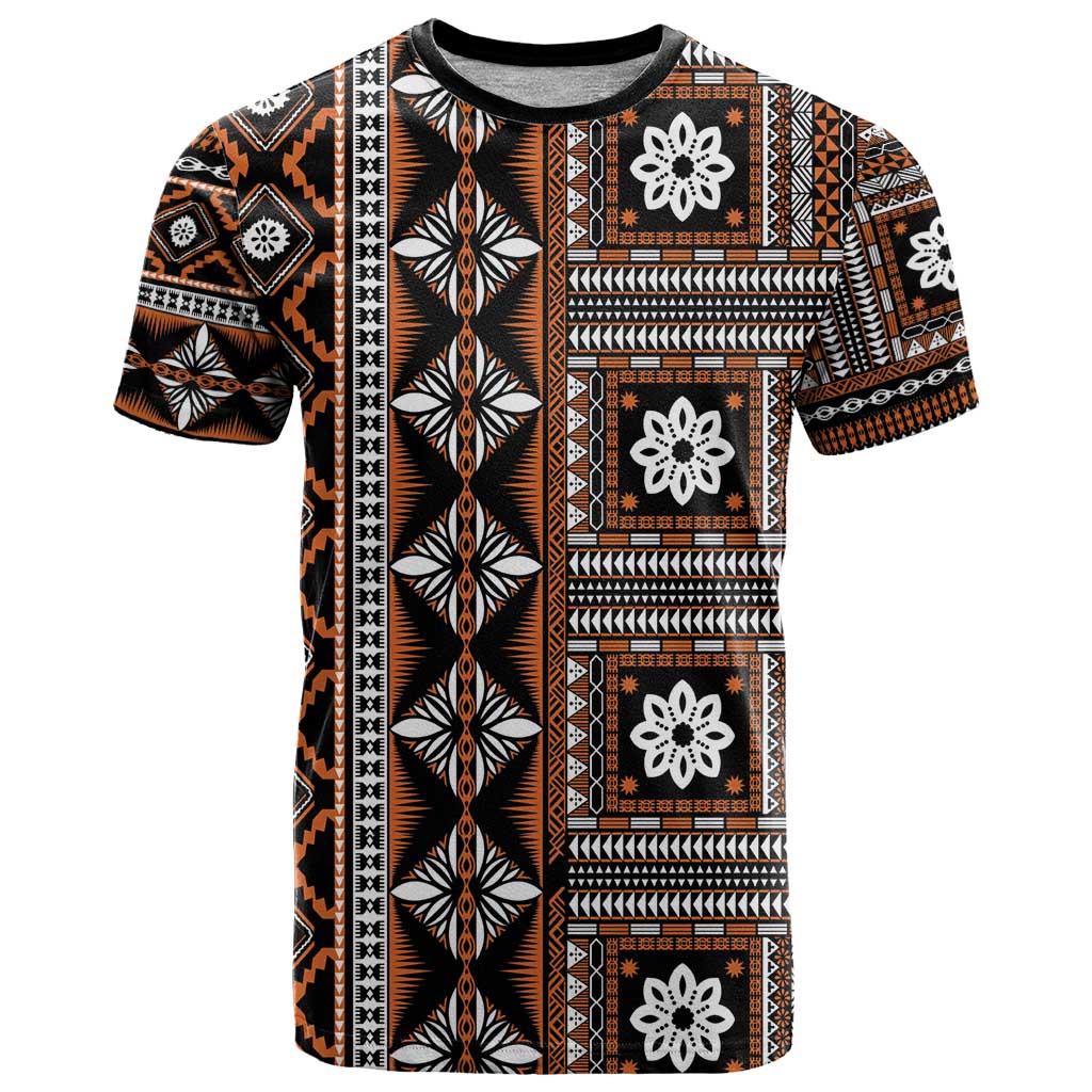 Fiji Masi Tapa Pattern Orange T Shirt - Polynesian Pride