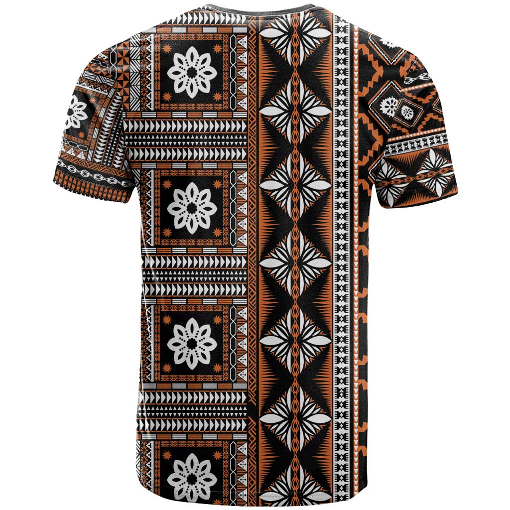 Fiji Masi Tapa Pattern Orange T Shirt - Polynesian Pride