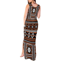 Fiji Masi Tapa Pattern Orange Tank Maxi Dress - Polynesian Pride