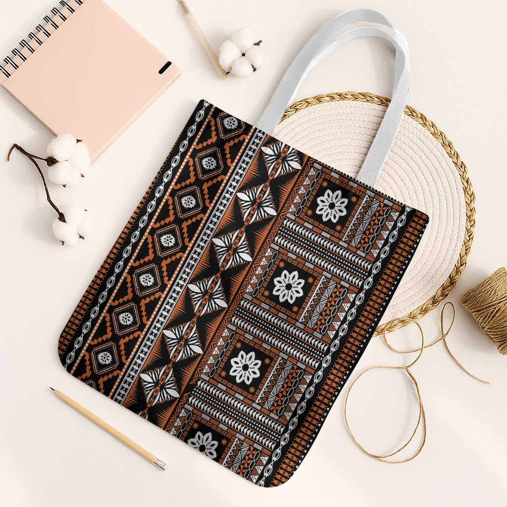 Fiji Masi Tapa Pattern Orange Tote Bag - Polynesian Pride