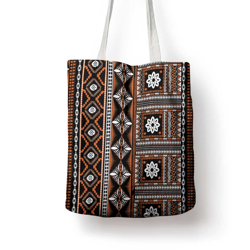 Fiji Masi Tapa Pattern Orange Tote Bag - Polynesian Pride