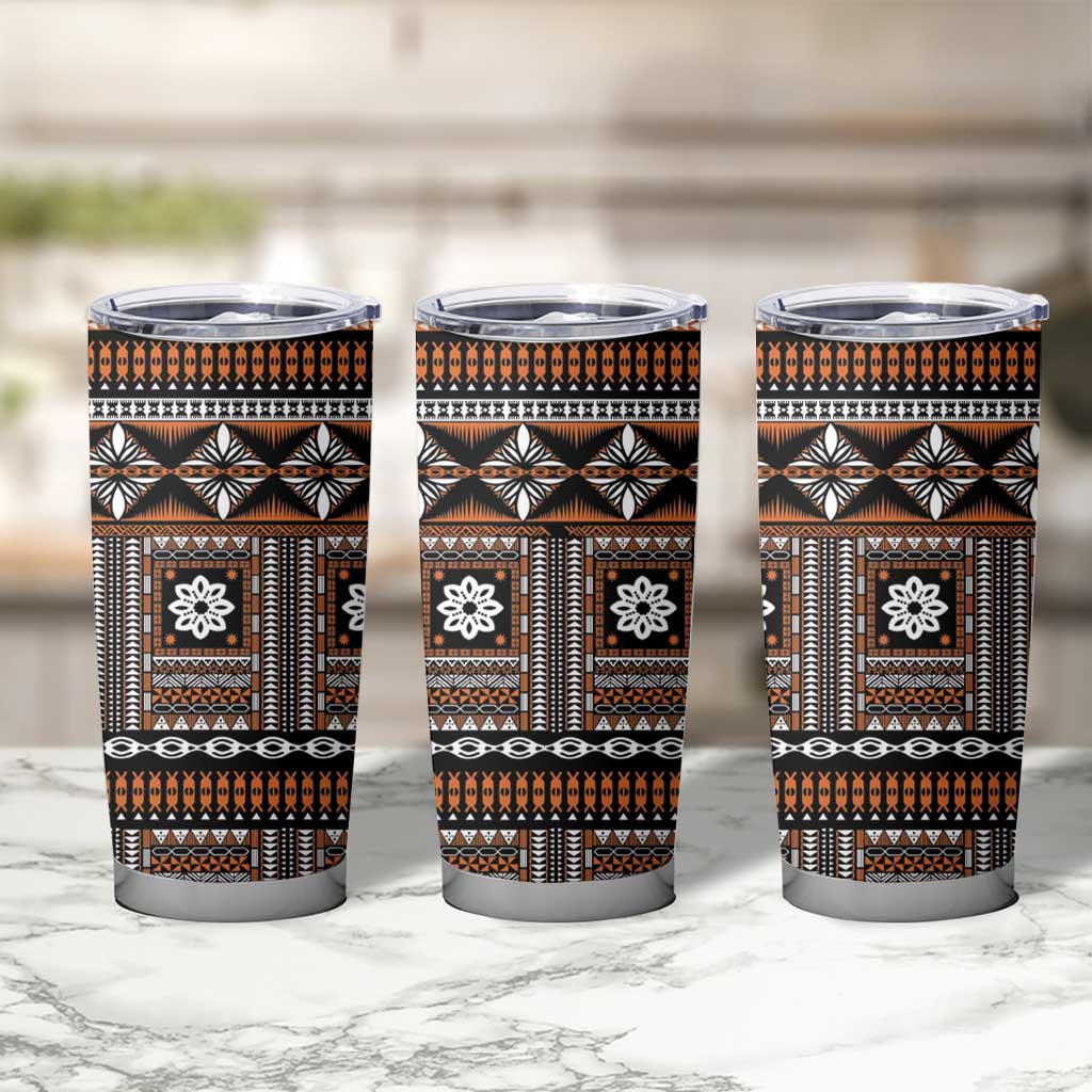 Fiji Masi Tapa Pattern Orange Tumbler Cup - Polynesian Pride
