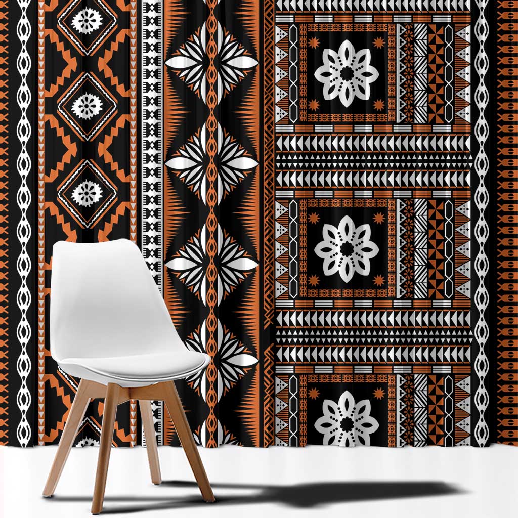Fiji Masi Tapa Pattern Orange Window Curtain - Polynesian Pride