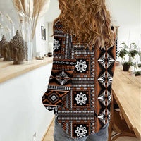 Fiji Masi Tapa Pattern Orange Women Casual Shirt - Polynesian Pride