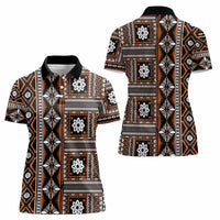 Fiji Masi Tapa Pattern Orange Women Polo Shirt - Polynesian Pride