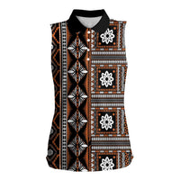 Fiji Masi Tapa Pattern Orange Women Sleeveless Polo Shirt - Polynesian Pride