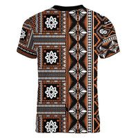 Fiji Masi Tapa Pattern Orange Women V-Neck T-Shirt - Polynesian Pride