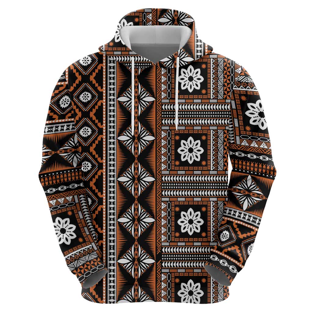 Fiji Masi Tapa Pattern Orange Zip Hoodie - Polynesian Pride
