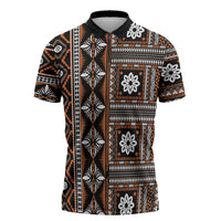 Fiji Masi Tapa Pattern Orange Zipper Polo Shirt - Polynesian Pride
