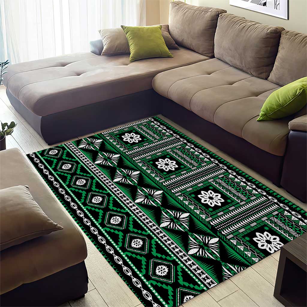 Fiji Masi Tapa Pattern Green Area Rug - Polynesian Pride