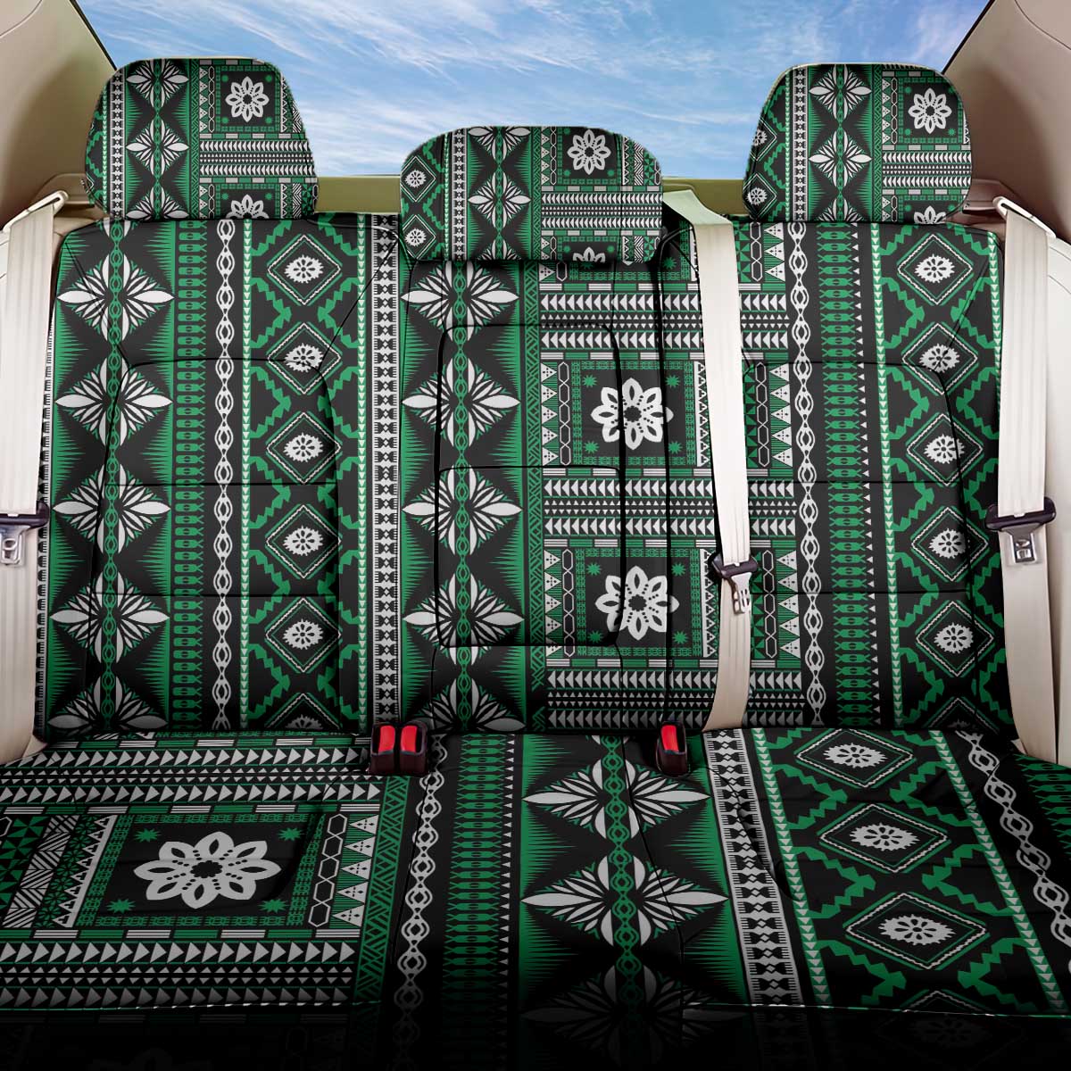 Fiji Masi Tapa Pattern Green Back Car Seat Cover - Polynesian Pride