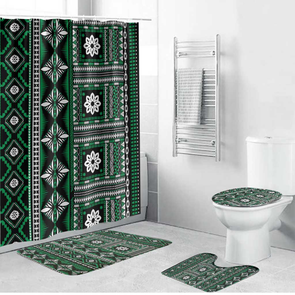 Fiji Masi Tapa Pattern Green Bathroom Set - Polynesian Pride