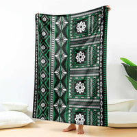 Fiji Masi Tapa Pattern Green Blanket - Polynesian Pride
