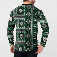 Fiji Masi Tapa Pattern Green Button Sweatshirt - Polynesian Pride