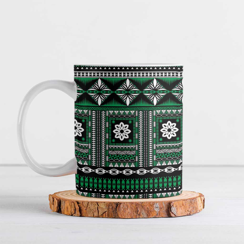 Fiji Masi Tapa Pattern Green Ceramic Mug - Polynesian Pride