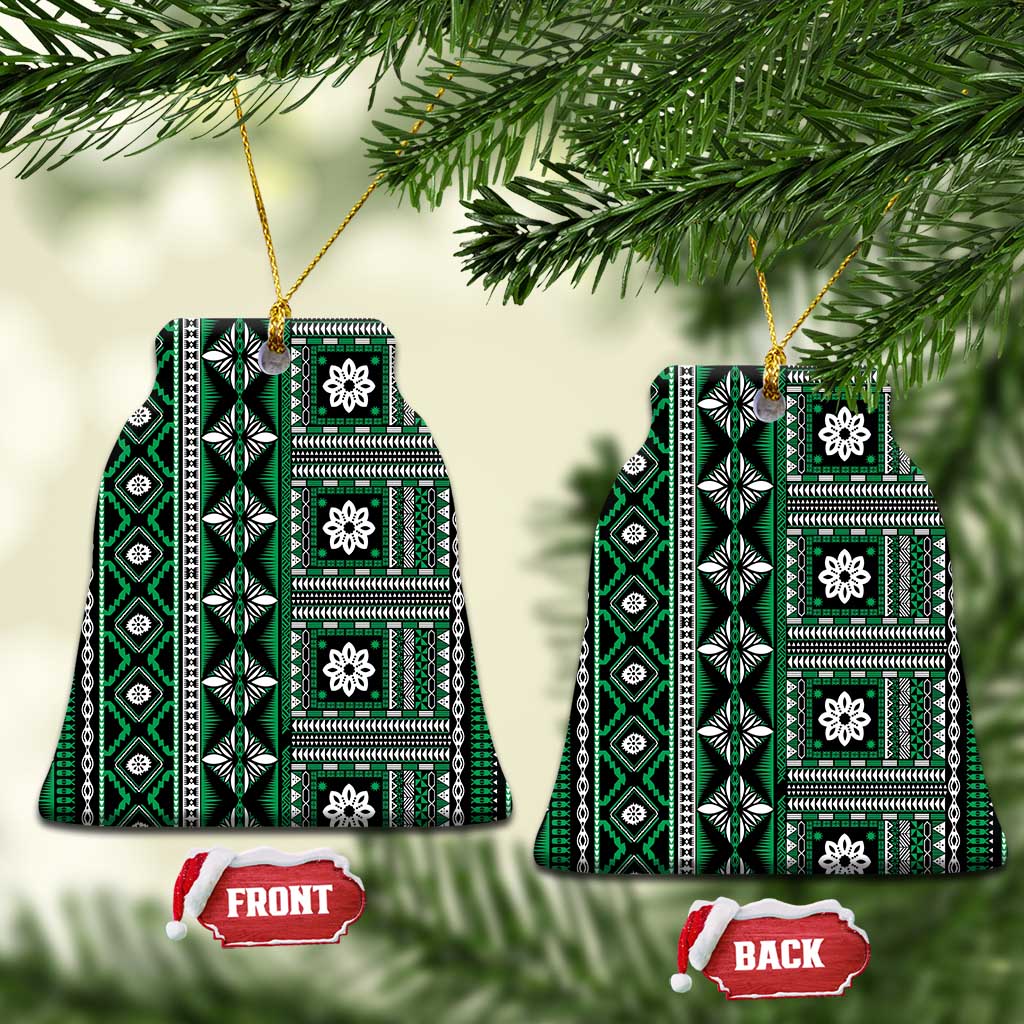 Fiji Masi Tapa Pattern Green Ceramic Ornament - Polynesian Pride