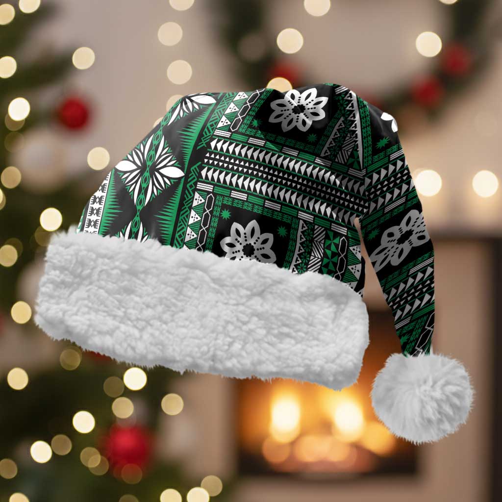 Fiji Masi Tapa Pattern Green Christmas Santa Hat - Polynesian Pride