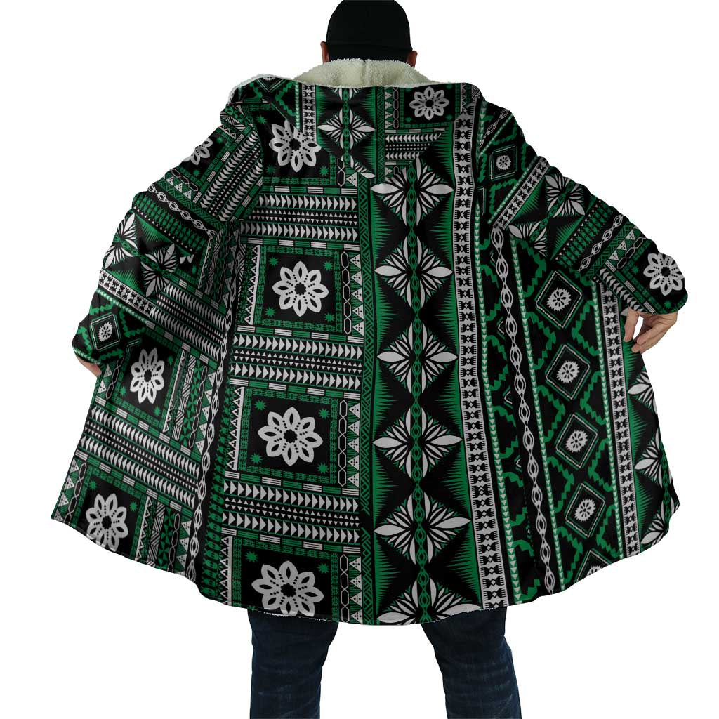 Fiji Masi Tapa Pattern Green Cloak - Polynesian Pride