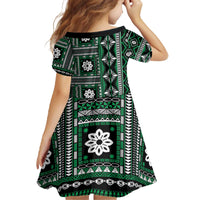 Fiji Masi Tapa Pattern Green Family Matching Off The Shoulder Long Sleeve Dress and Hawaiian Shirt - Polynesian Pride