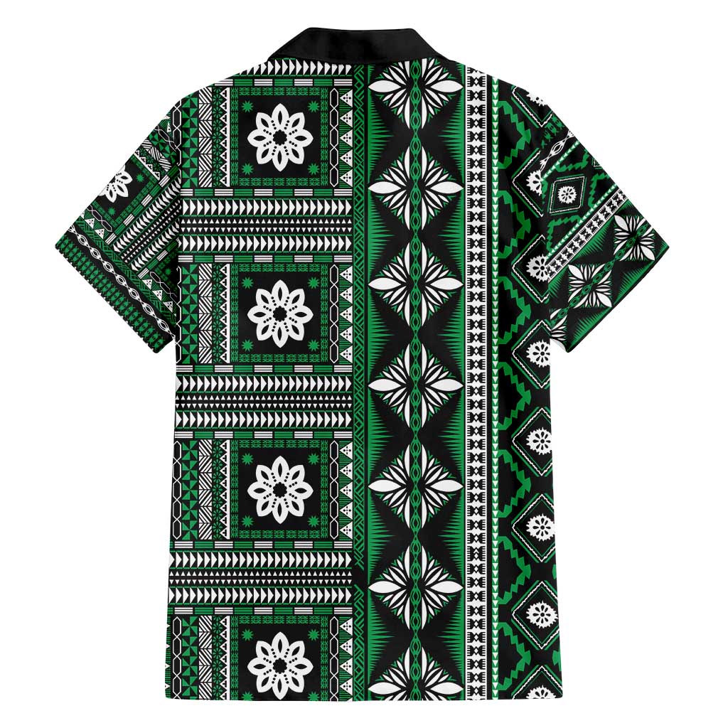 Fiji Masi Tapa Pattern Green Family Matching Off Shoulder Maxi Dress and Hawaiian Shirt - Polynesian Pride