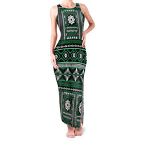 Fiji Masi Tapa Pattern Green Family Matching Tank Maxi Dress and Hawaiian Shirt - Polynesian Pride