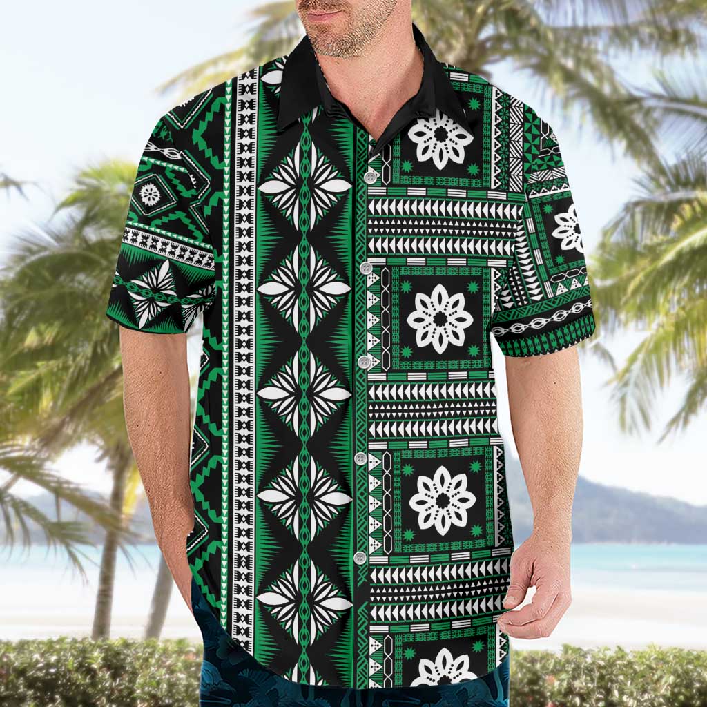 Fiji Masi Tapa Pattern Green Hawaiian Shirt - Polynesian Pride