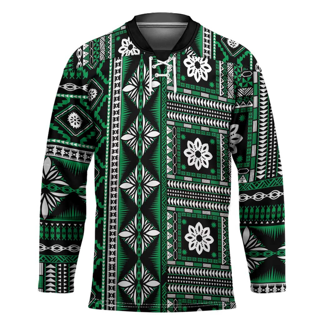 Fiji Masi Tapa Pattern Green Hockey Jersey - Polynesian Pride