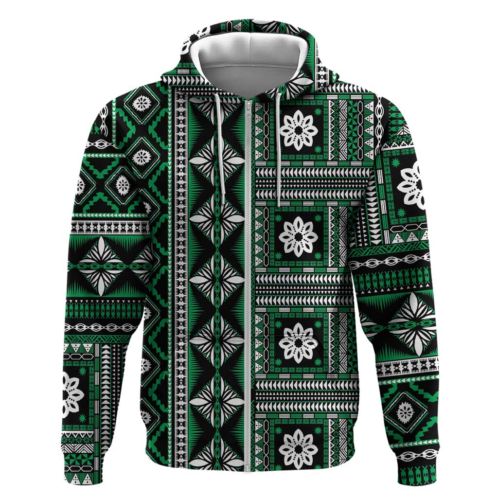 Fiji Masi Tapa Pattern Green Hoodie - Polynesian Pride