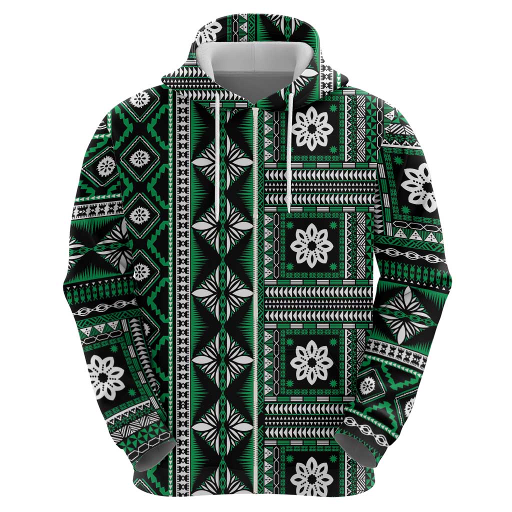 Fiji Masi Tapa Pattern Green Hoodie - Polynesian Pride