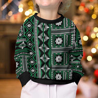 Fiji Masi Tapa Pattern Green Kid Ugly Christmas Sweater - Polynesian Pride