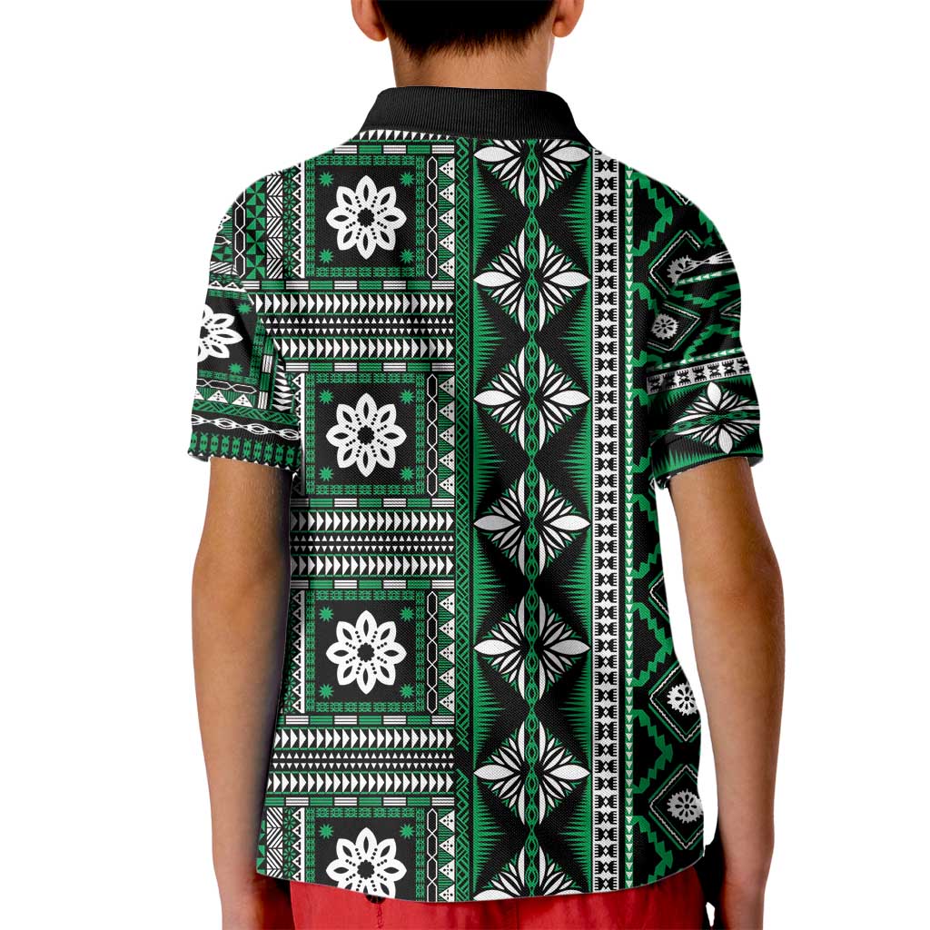 Fiji Masi Tapa Pattern Green Kid Polo Shirt - Polynesian Pride