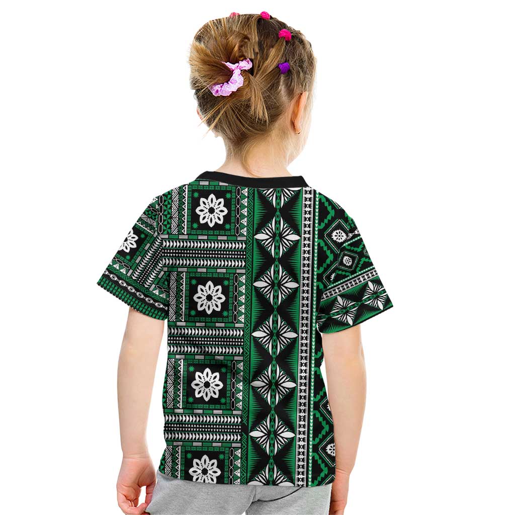 Fiji Masi Tapa Pattern Green Kid T Shirt - Polynesian Pride