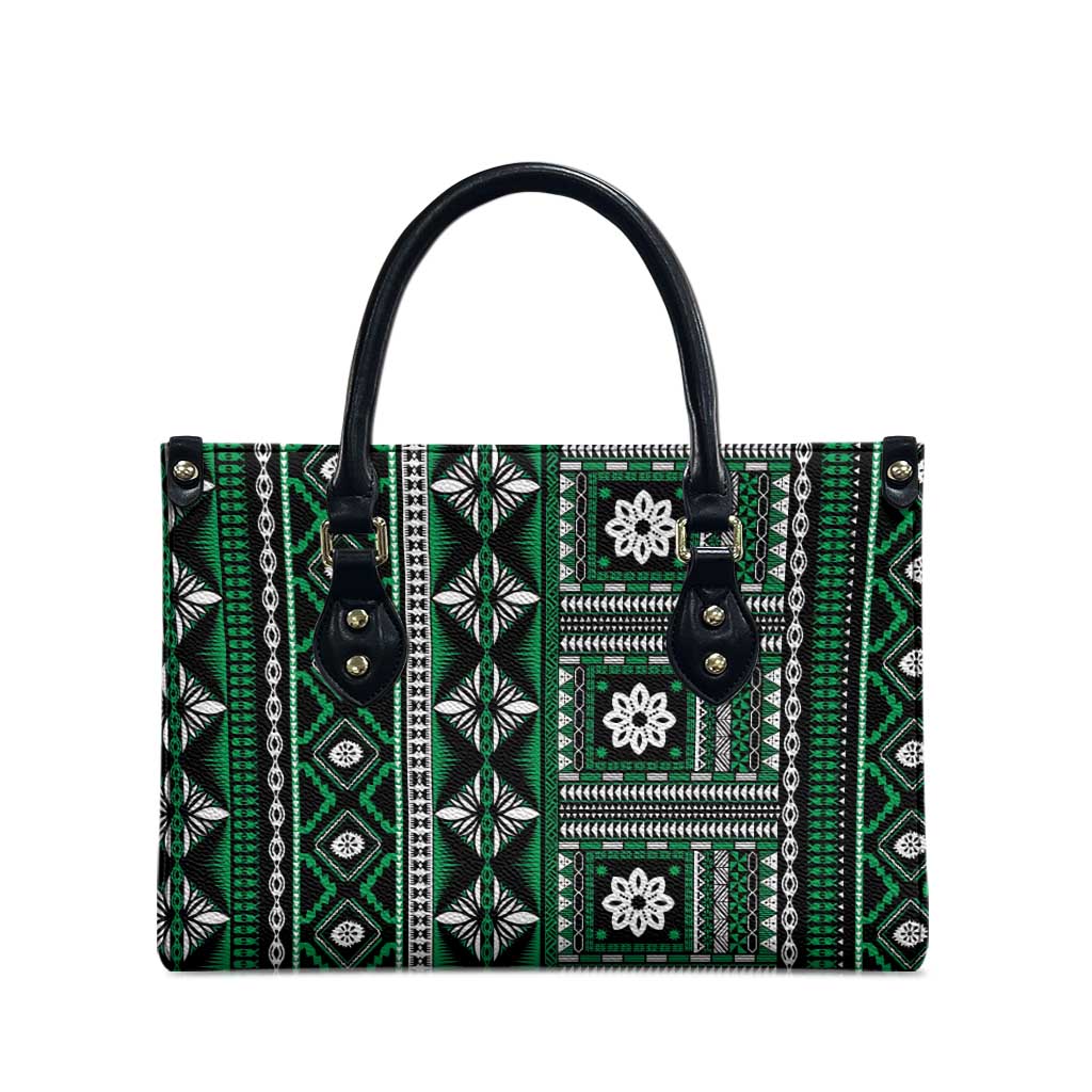 Fiji Masi Tapa Pattern Green Leather Bag - Polynesian Pride