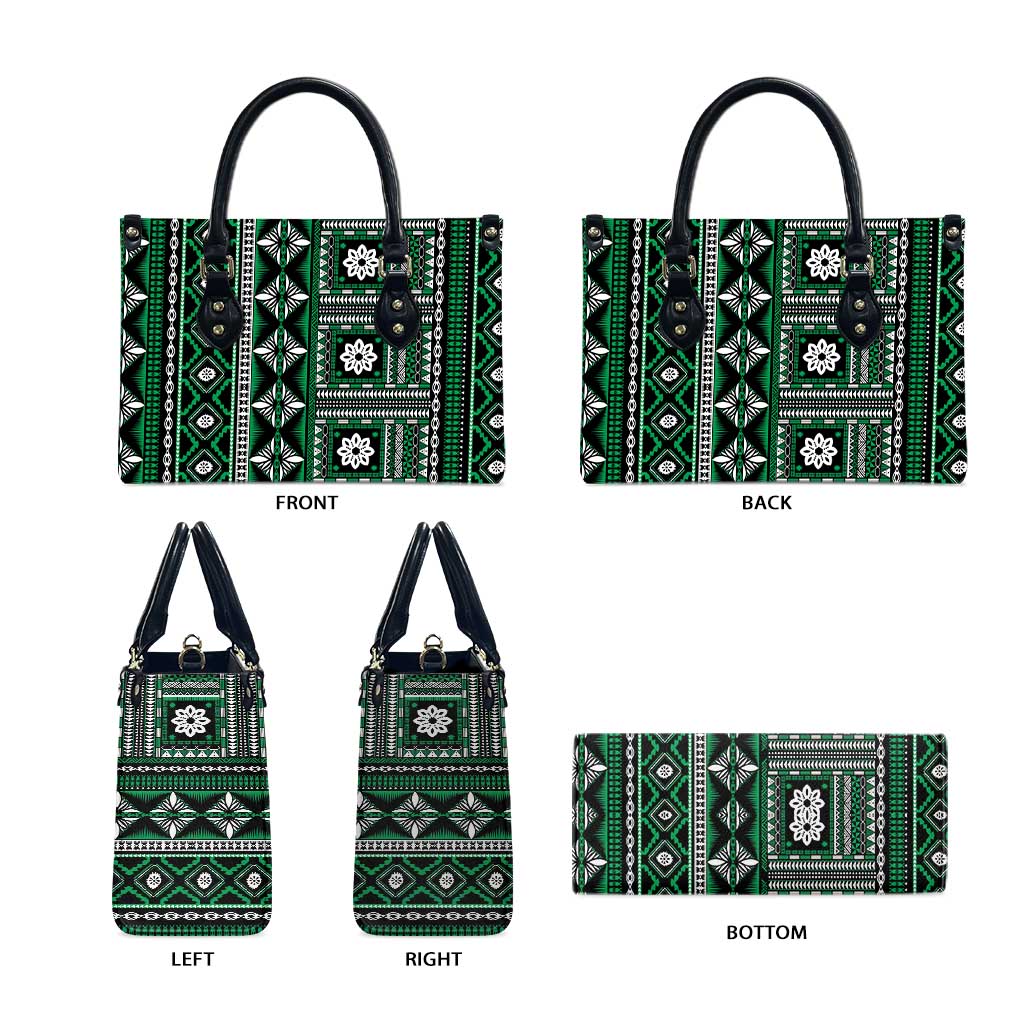 Fiji Masi Tapa Pattern Green Leather Bag - Polynesian Pride