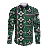 Fiji Masi Tapa Pattern Green Long Sleeve Button Shirt - Polynesian Pride