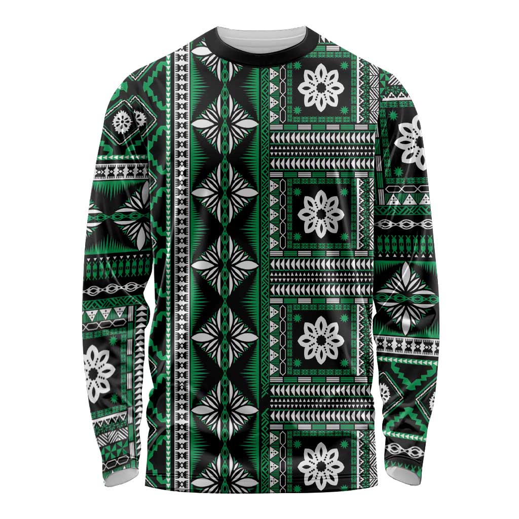 Fiji Masi Tapa Pattern Green Long Sleeve Shirt - Polynesian Pride