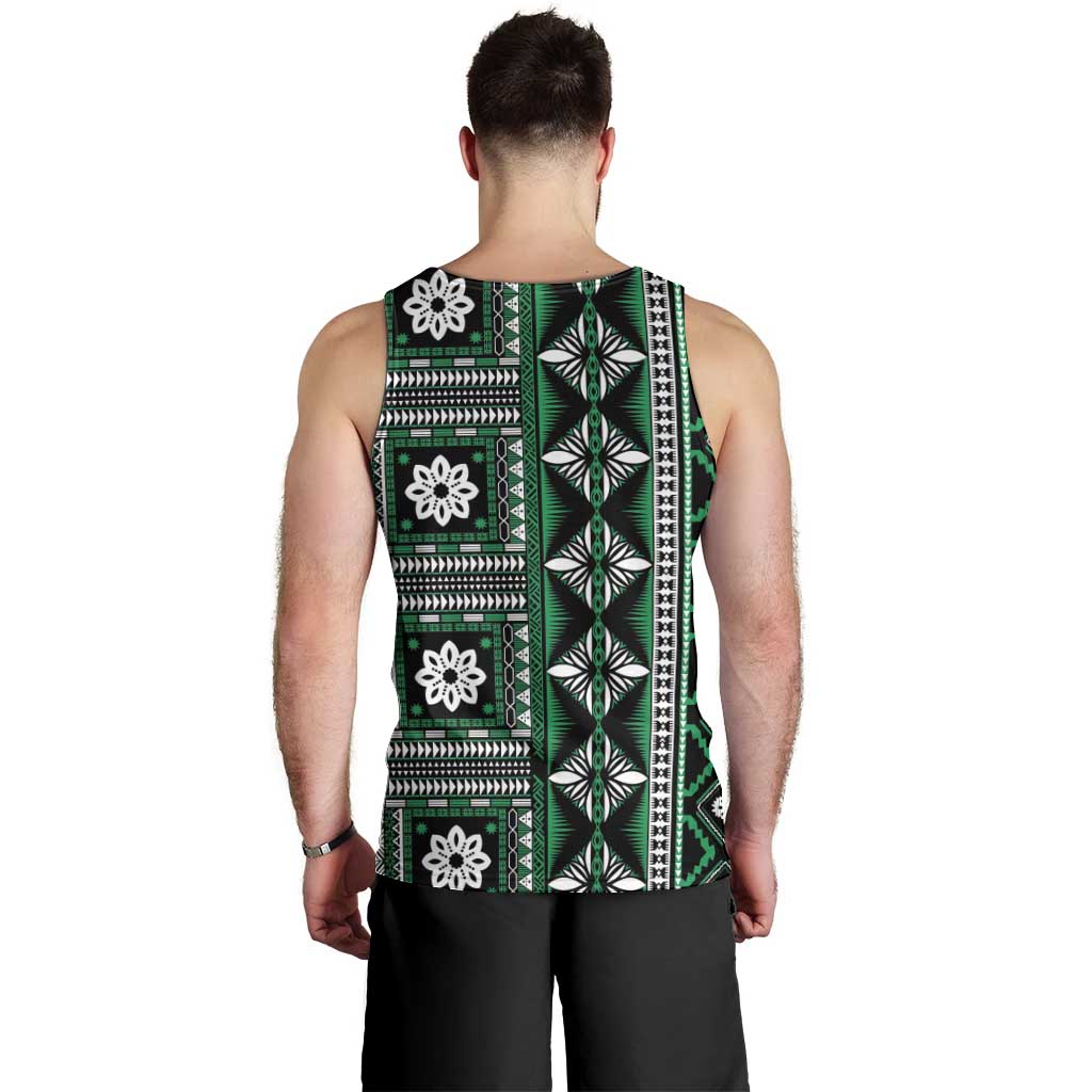 Fiji Masi Tapa Pattern Green Men Tank Top - Polynesian Pride