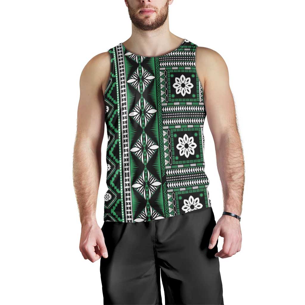 Fiji Masi Tapa Pattern Green Men Tank Top - Polynesian Pride