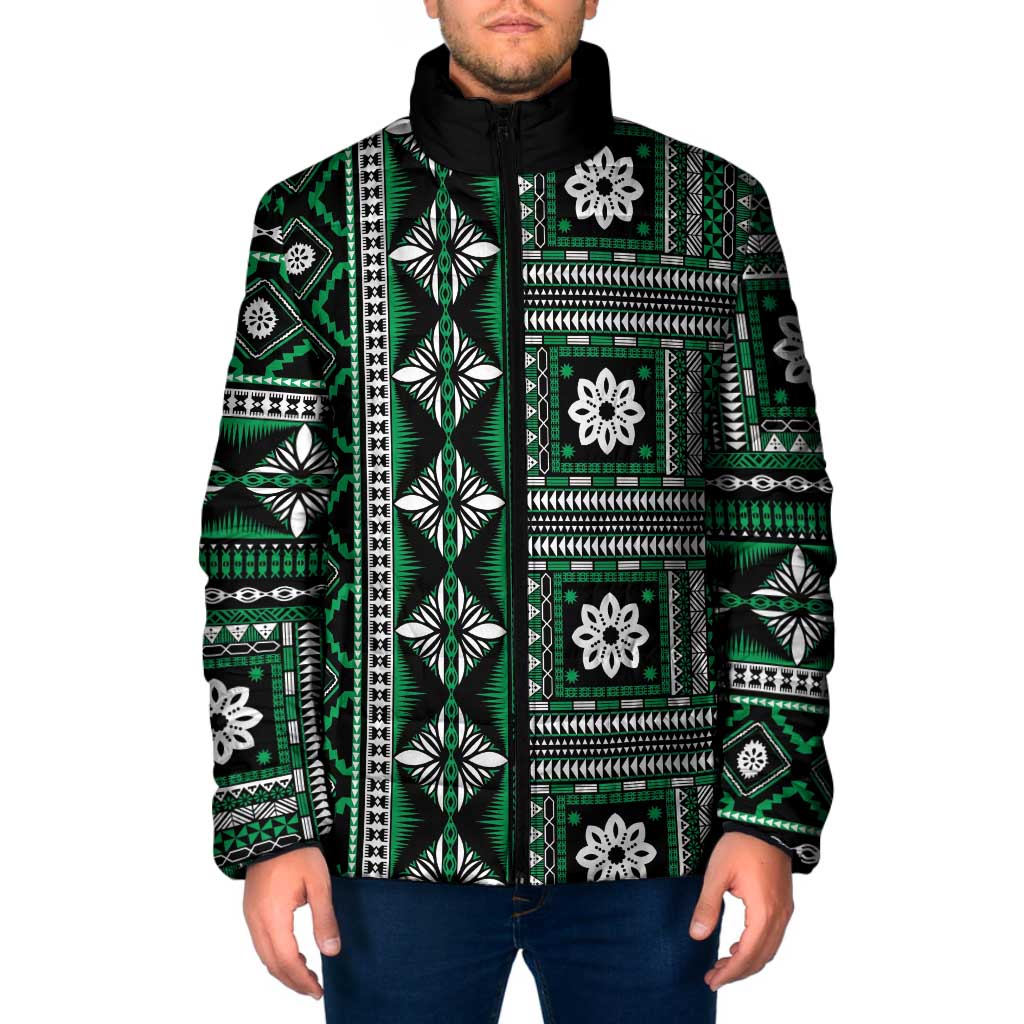 Fiji Masi Tapa Pattern Green Padded Jacket - Polynesian Pride